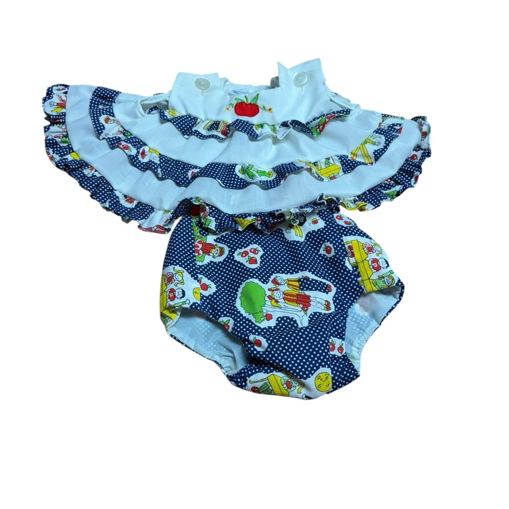 Celanese Fortrel Vintage Dress Baby Girl Blue Crossback 2-Pc Overshirt Lined 6m?